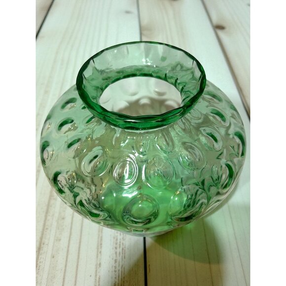 Green Glass Optic Glass Textured Vase - Handblown Art Glass Decorative Piece - Picture 5 of 8